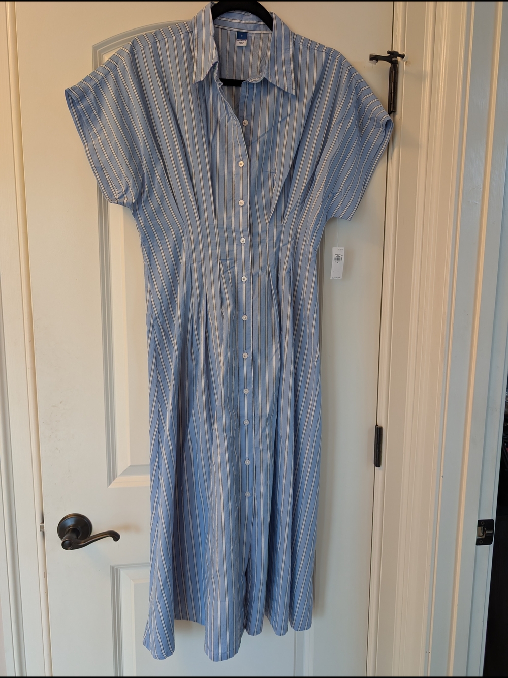 Old Navy Light Blue and White Striped Button-Front Midi Dress NWT Small